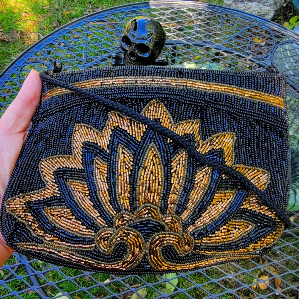 Vintage Hand Beaded Lotus flower bag